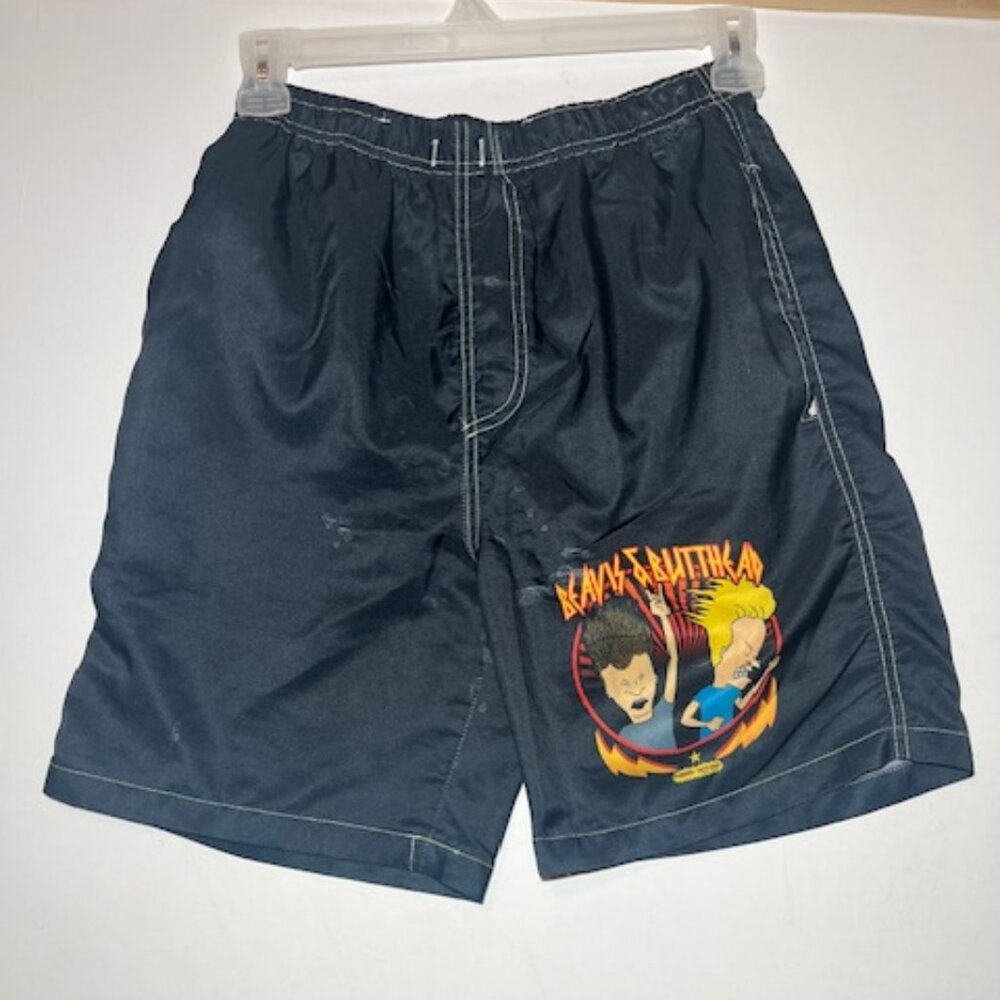 Vintage Retro Black Stretch Beavis and Butthead Swim Trunks Memorabilia Sz M